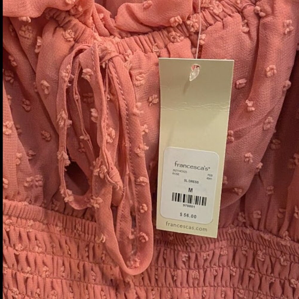 Trixxi  |Dusty Rose Smocked Fit & Flare Mini Dress Ruffle Hem | Size M | NWT - Picture 7 of 7